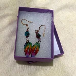 Israeli colorful feather earrings never worn
